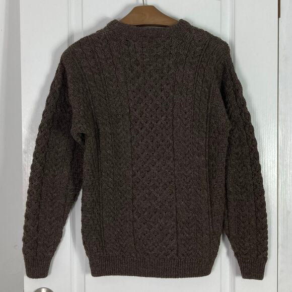 NWOT ORVIS Sweater M IRELAND Fisherman Cable-Knit Pure-New-Wool Crew-Neck Brown - Picture 2 of 8
